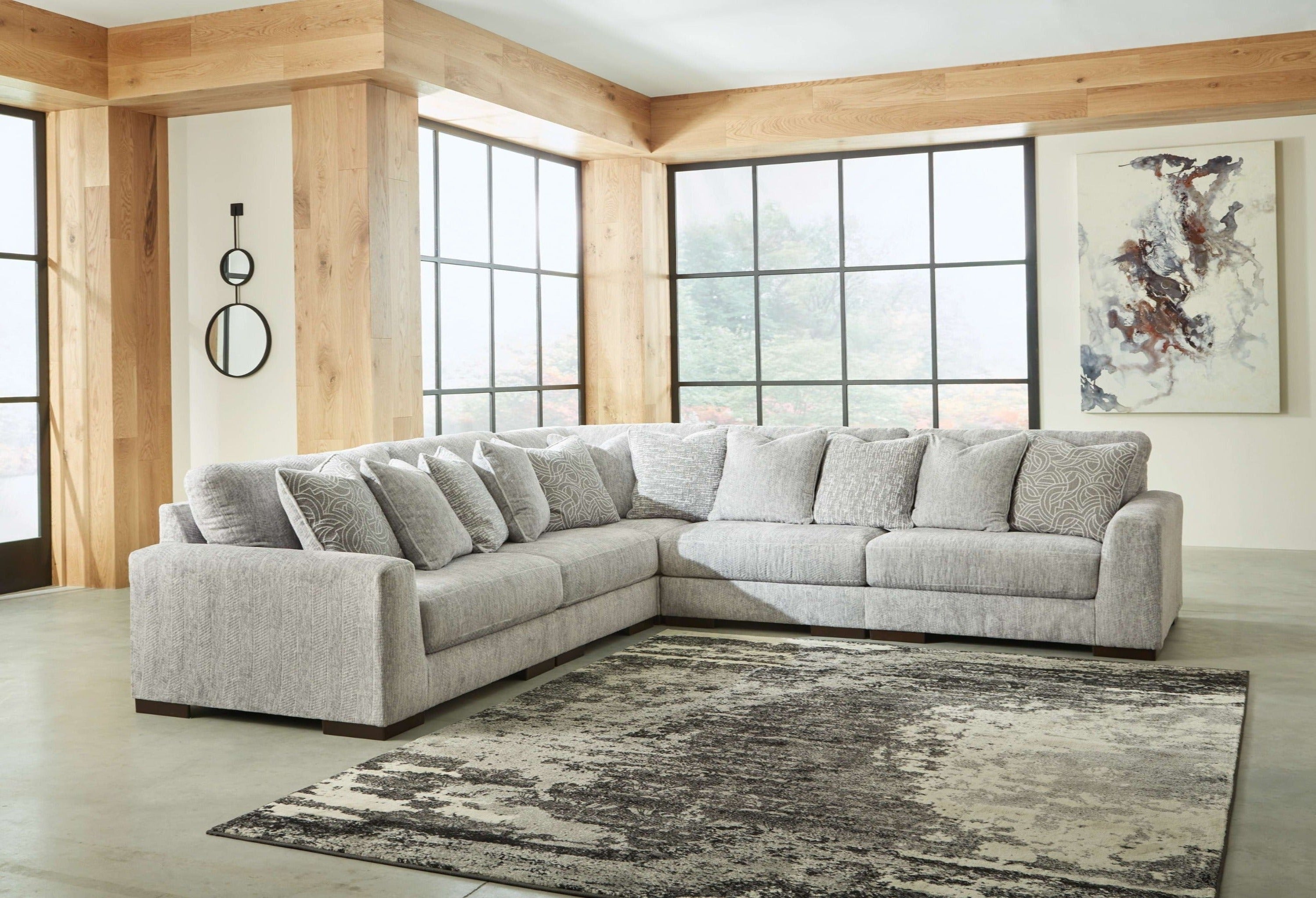 Dark gray "Regent park" sectional in a modern living room.