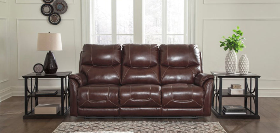 Image of living room with a leather power recliner sofa in walnut colour