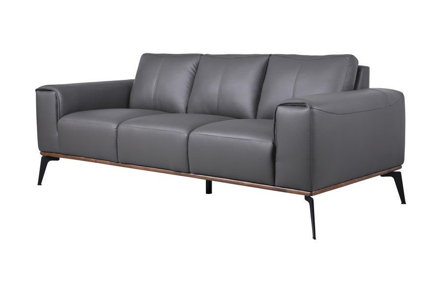 Atlas Mid-Century Modern Leather Sofa with Wood Accent Base – Fair