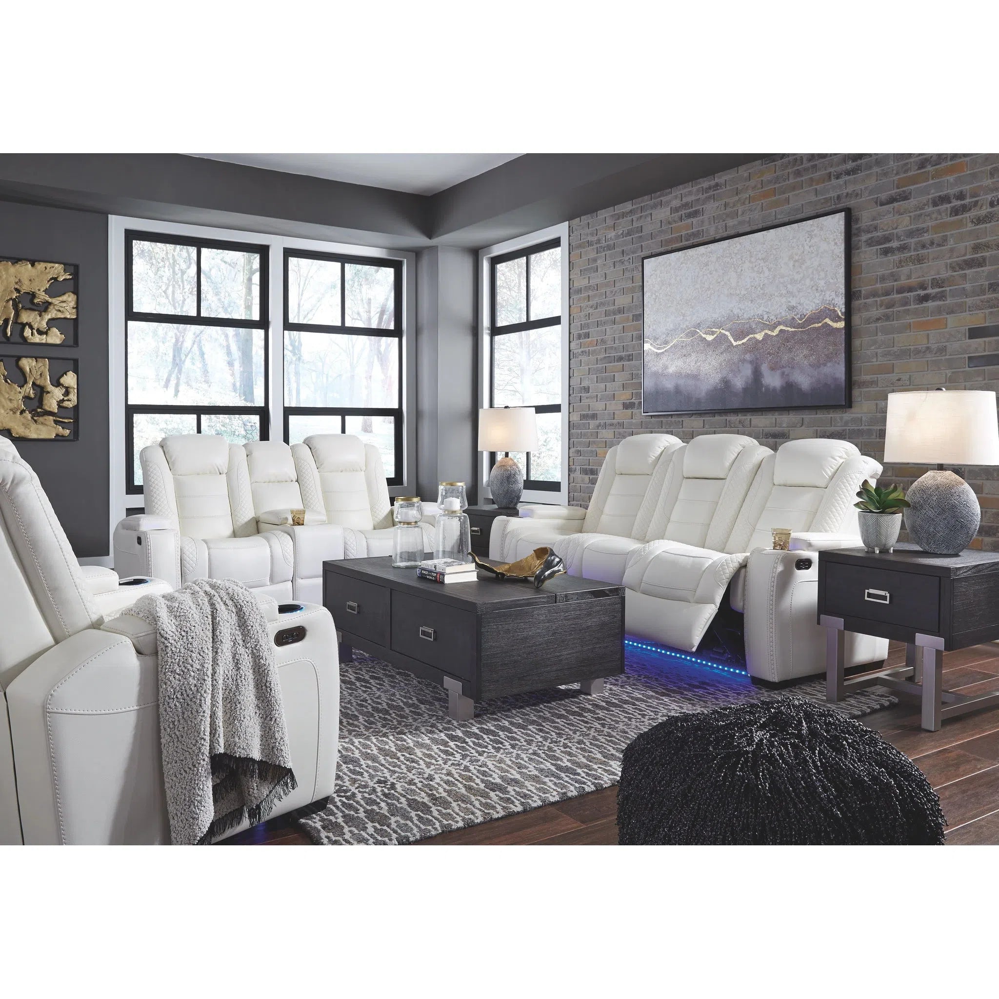 Party time white reclining sofa deals