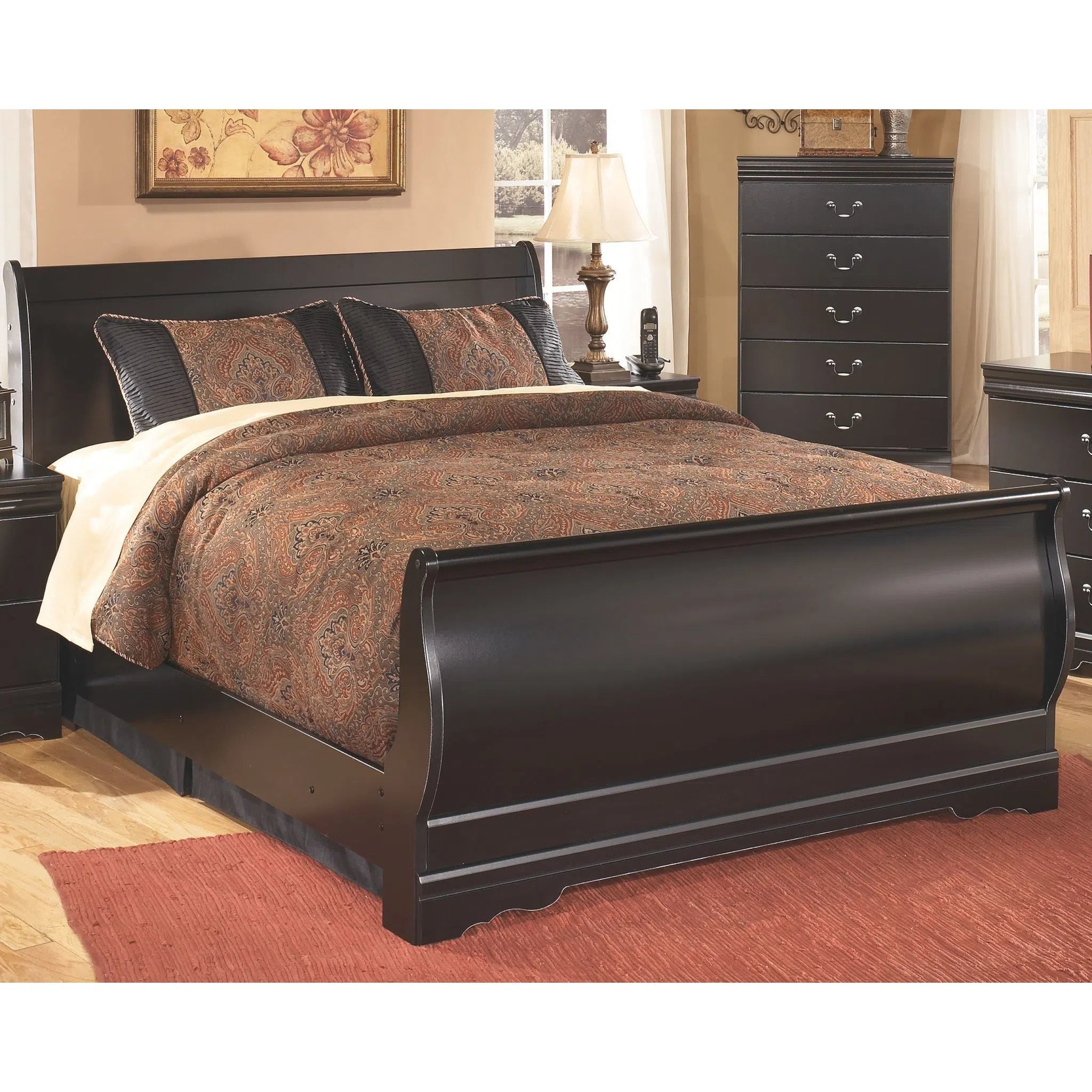 Ashley B128/87/84/88 Huey Vineyard - Black - Full Sleigh Bed