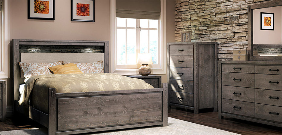 The Stockton bedroom collection truly reflect Canadian beauty: Made of solid maple with natural, distressed slate finish