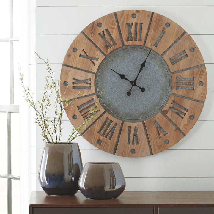 Ashley A8010076 Payson - Antique Gray/Natural - Wall Clock