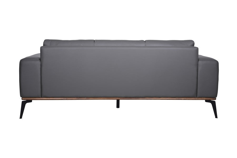 Atlas Mid-Century Modern Leather Sofa with Wood Accent Base