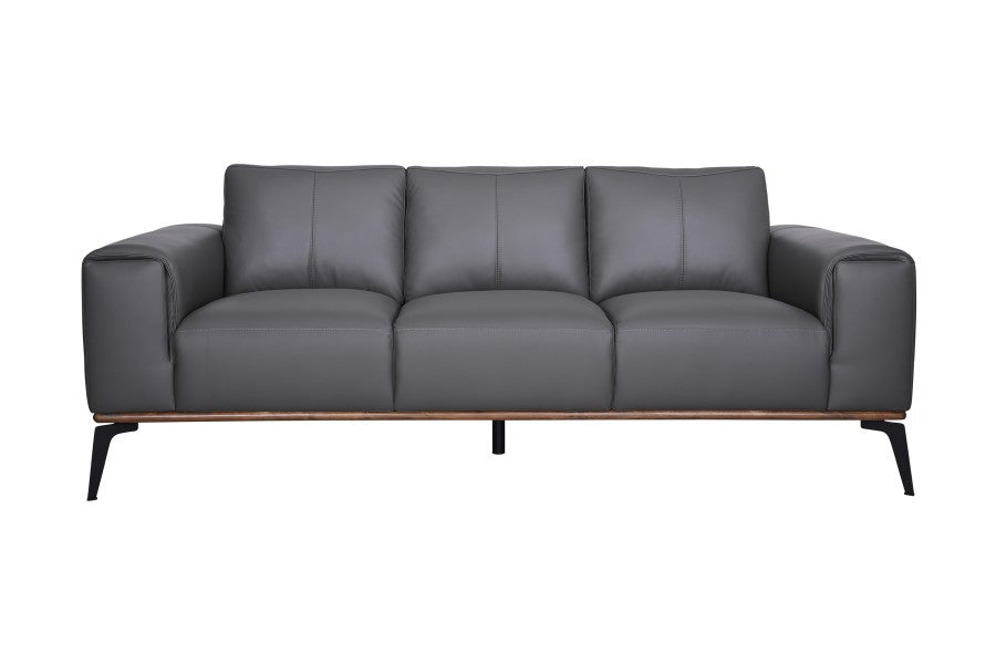 Atlas Mid-Century Modern Leather Sofa with Wood Accent Base