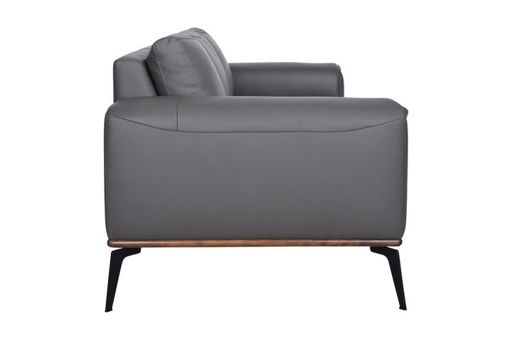 Atlas Mid-Century Modern Leather Loveseat with Wood Accent Base
