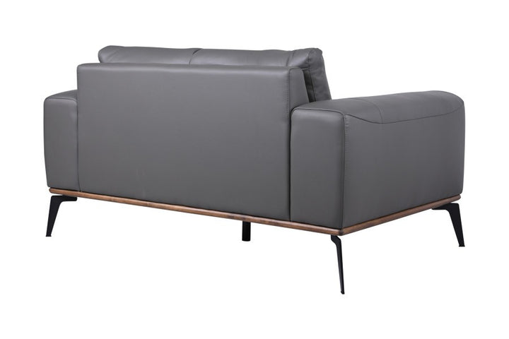 Atlas Mid-Century Modern Leather Loveseat with Wood Accent Base