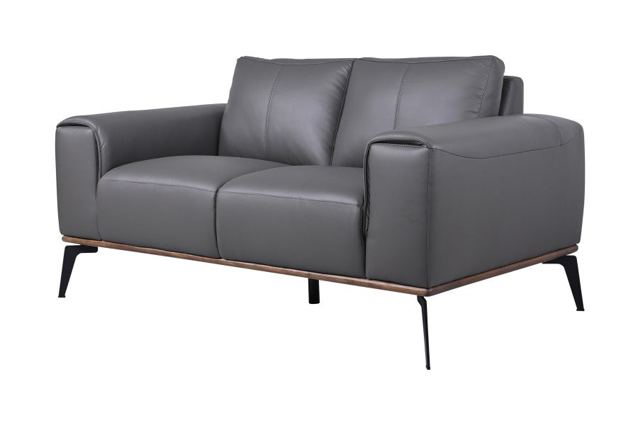 Atlas Mid-Century Modern Leather Loveseat with Wood Accent Base
