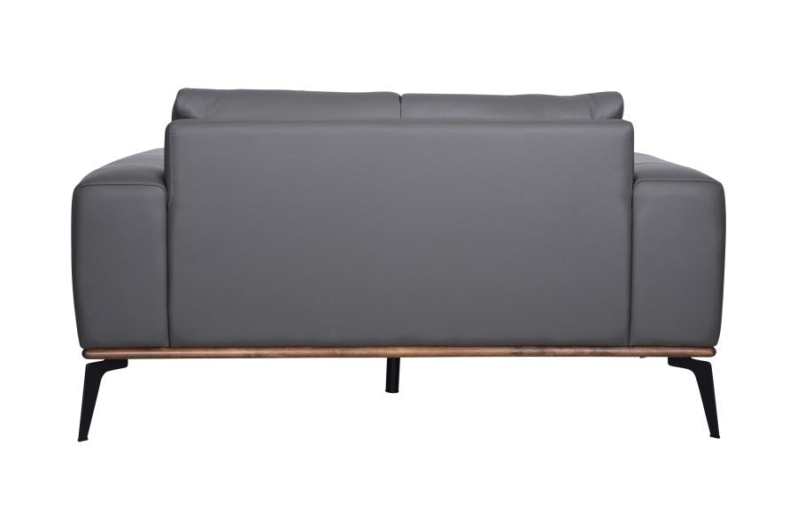 Atlas Mid-Century Modern Leather Loveseat with Wood Accent Base