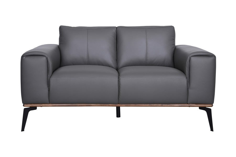 Atlas Mid-Century Modern Leather Loveseat with Wood Accent Base