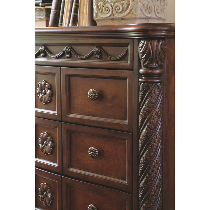 Ashley B553/131/36/46/172/151/162/150/199 North Shore - Dark Brown - 8 Pc. - Dresser, Mirror, Chest & King Poster Bed with Canopy