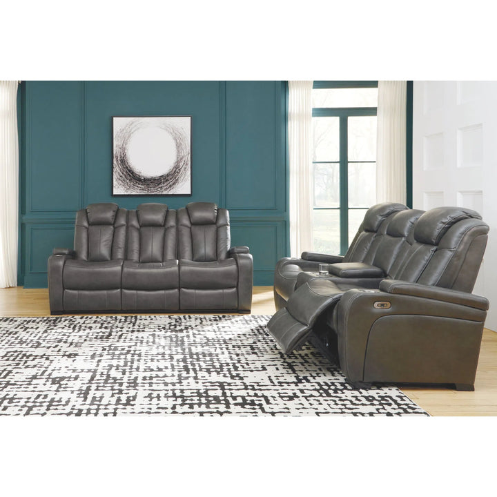 Ashley 85001/15/18 Turbulance - Quarry - PWR REC Sofa with ADJ HDRST & PWR REC Loveseat with CON/ADJ HDRST