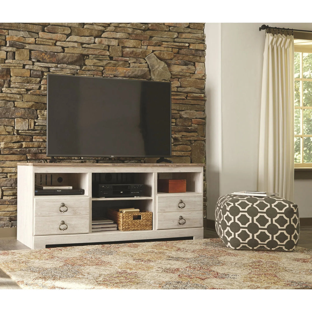 Ashley W267 68 Willowton Whitewash LG TV Stand w Fireplace