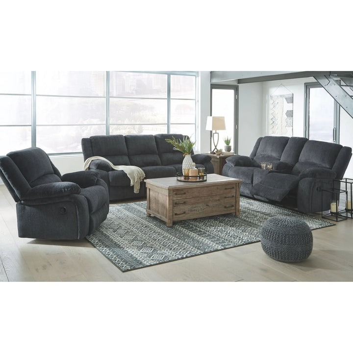 Ashley 76504/88/94/25 Draycoll - Slate - REC Sofa, DBL REC Loveseat with Console & Rocker Recliner
