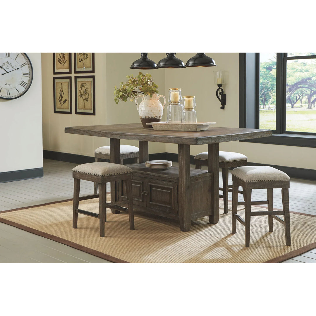 Ashley D813/32/024(4) Wyndahl - Rustic Brown - 5 Pc. - RECT Counter Table with Storage & 4 UPH Stool