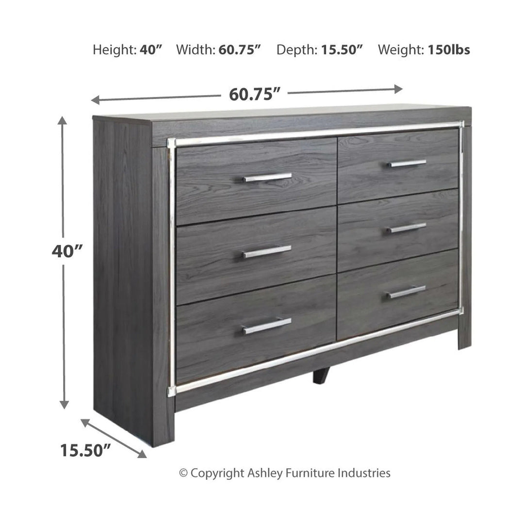 Ashley B214/31/36/46/58/56S/97 Lodanna - Gray - 6 Pc. - Dresser, Mirror, Chest & King Panel Bed with 2 Storage Drawers