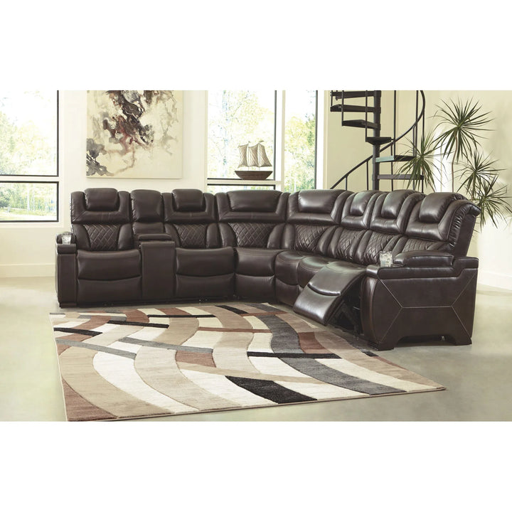 Ashley 75407/37/77/08 Warnerton - Chocolate - LAF REC PWR Loveseat with Console, Wedge & RAF REC PWR Sofa with Console Sectional