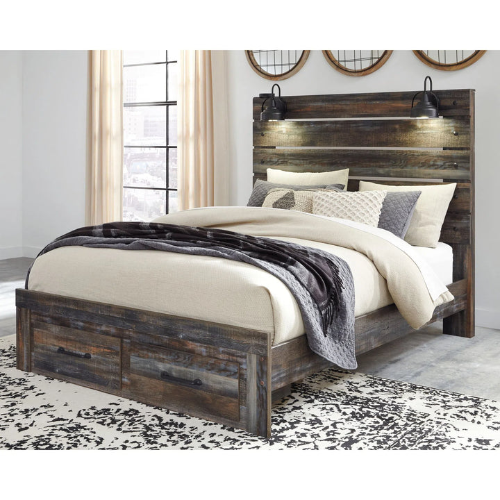 Ashley B211/57/54S/96 Drystan - Multi - Queen Panel Bed with 2 Storage Drawers