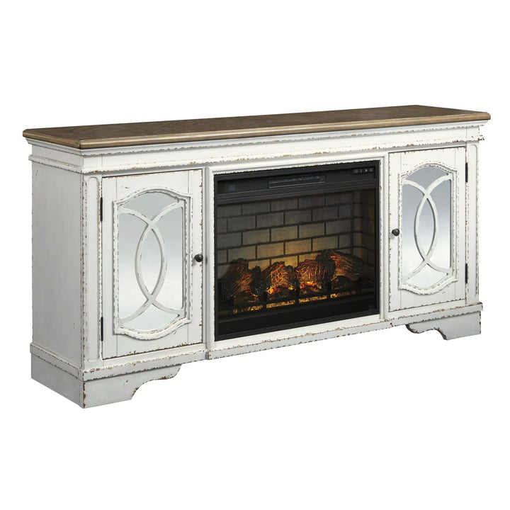 Ashley W743/68/W100-121 Realyn - Chipped White - XL TV Stand with LG Fireplace Insert Infrared