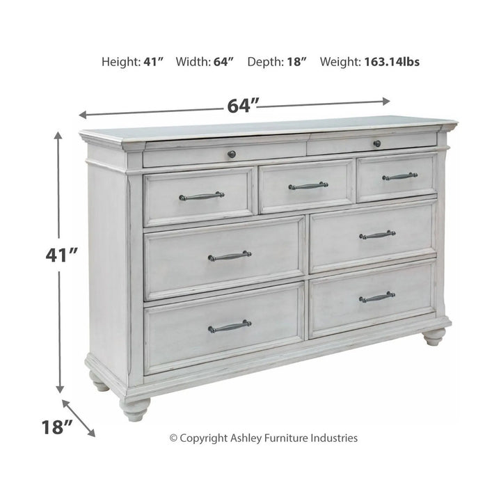 Ashley B777/31/36/58/56S/97 Kanwyn - Whitewash - 5 Pc. - Dresser, Mirror & King Panel Bed with Storage Bench