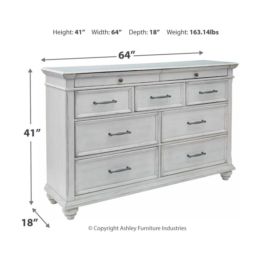 Ashley B777/31/36/46/58/56S/97 Kanwyn - Whitewash - 6 Pc. - Dresser, Mirror, Chest & King Panel Bed with Storage Bench