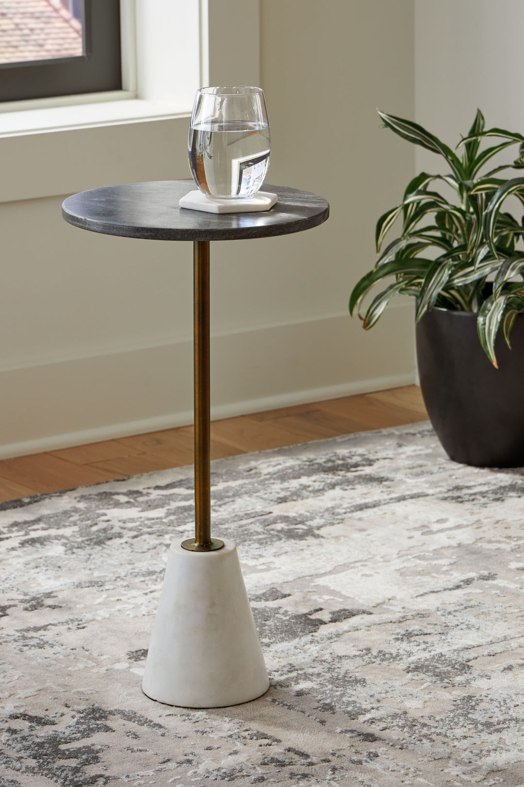 Caramont - Black / White / Gold Finish - Accent Table with White Base