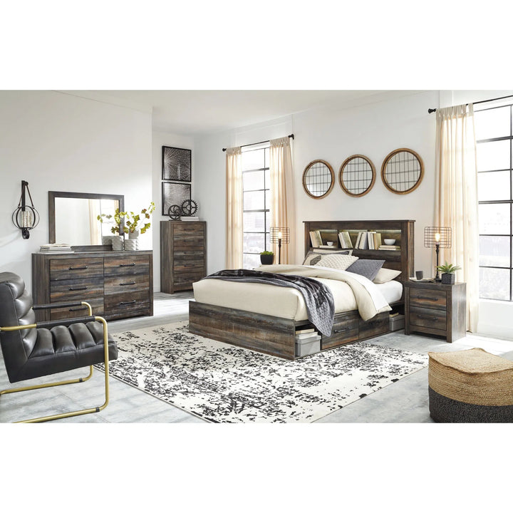 Ashley B211/65/54/160/B100-13 Drystan - Multi - Queen Bookcase Bed with 2 Storage Drawers