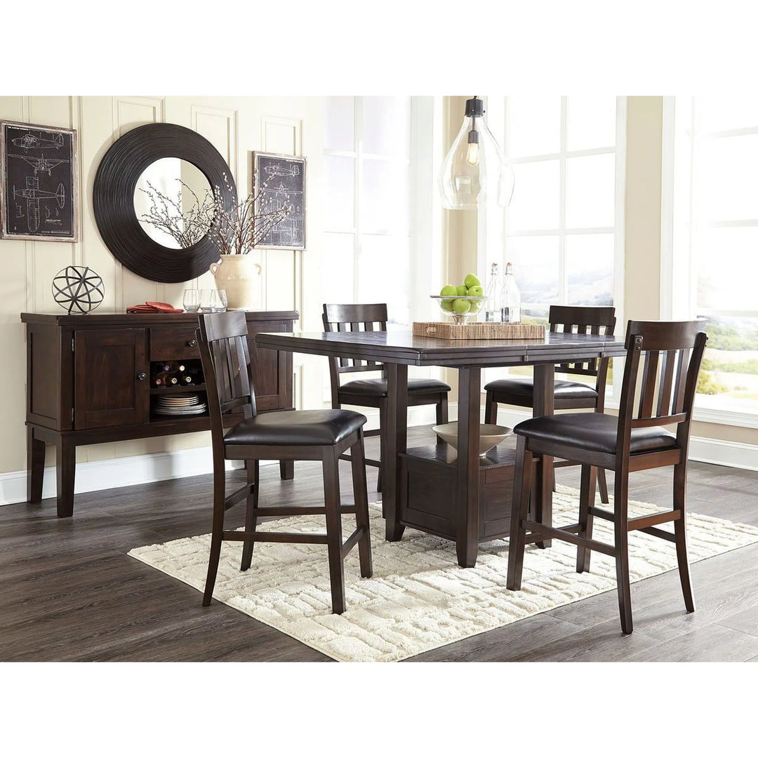 Ashley D596/42/124(4) Haddigan - Dark Brown - 5 Pc. - RECT DRM Counter EXT Table & 4 UPH Barstools