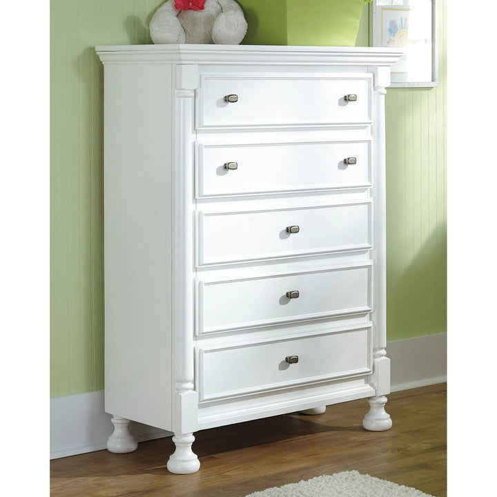 Ashley B502/21/26/45/53/52/83 Kaslyn - White - Dresser, Mirror, Chest & Twin Panel Bed