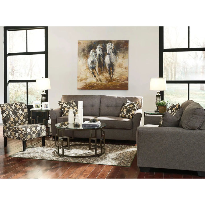 Ashley 99101/38/35/60/T138-13 Tibbee - Slate - Sofa, Loveseat, Accent Chair & Frostine Table Set