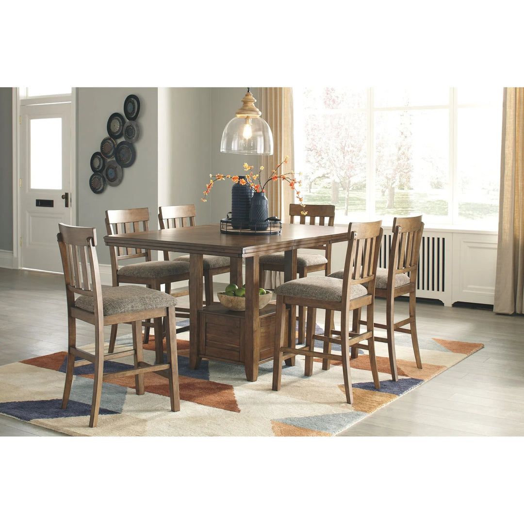 Ashley D595/42/124(6) Flaybern Counter Dining Room 7 Pc. Set: Rectangular Counter Table with Leaf and 6 UPH Side Chairs