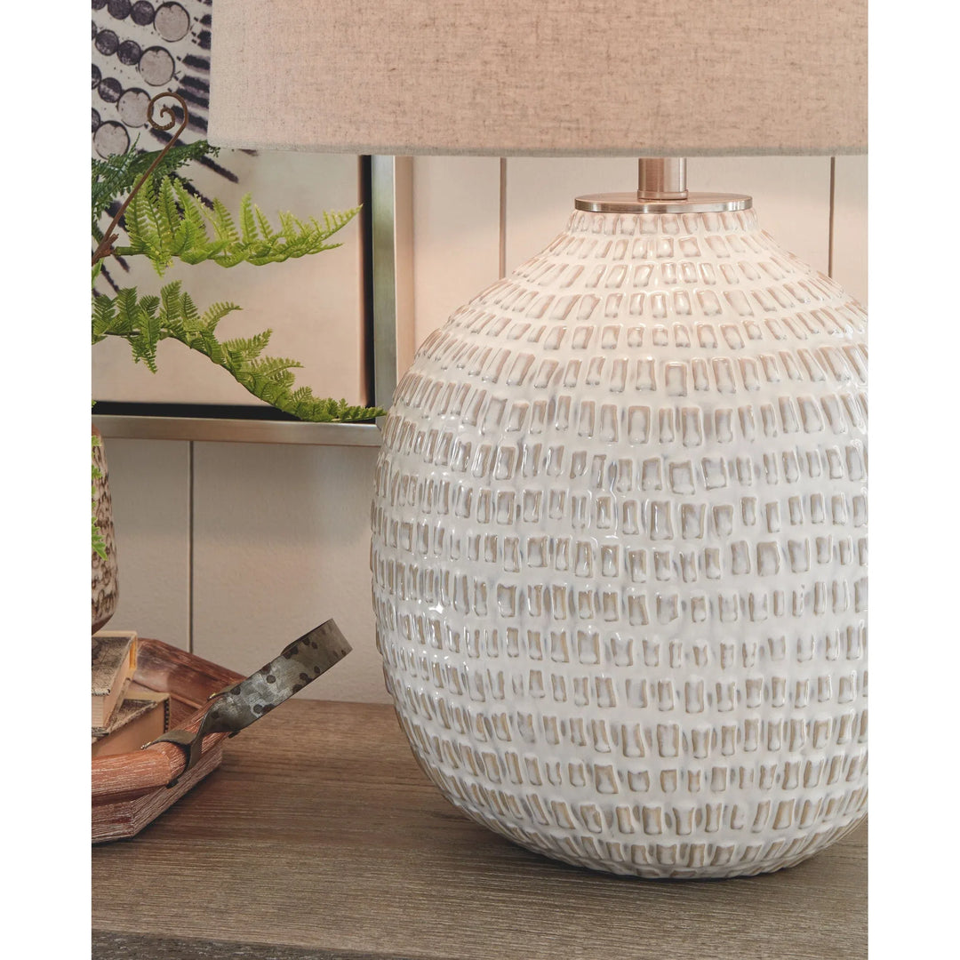 Ashley L100764 Jamon - Beige - Ceramic Table Lamp (1/CN)