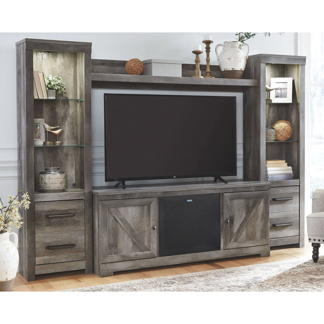 Wynnlow entertainment center with shop fireplace