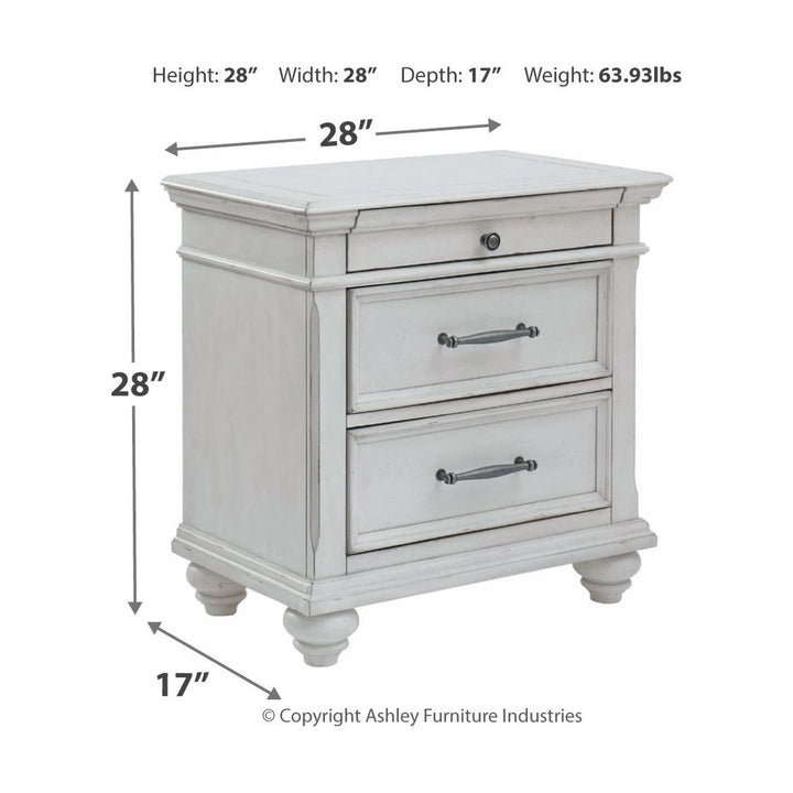 Ashley B777/31/36/46/58/56S/94/93(2) Kanwyn - Whitewash - 8 Pc. - Dresser, Mirror, Chest, California King Panel Bed with Storage Bench & 2 Nightstands