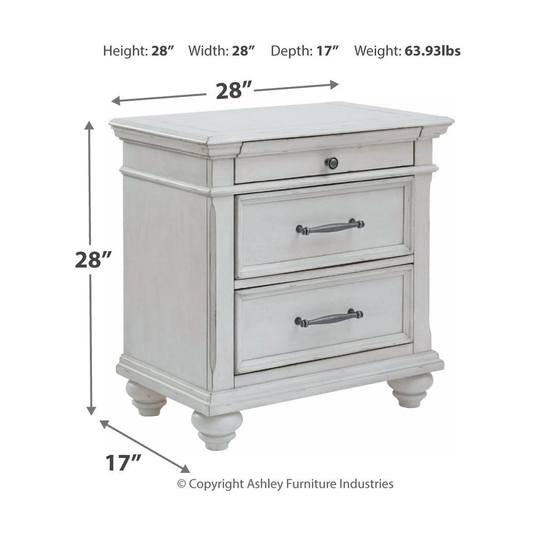 Ashley B777/31/36/46/57/54S/96/93(2) Kanwyn - Whitewash - 8 Pc. - Dresser, Mirror, Chest, Queen Panel Bed with Storage Bench & 2 Nightstands