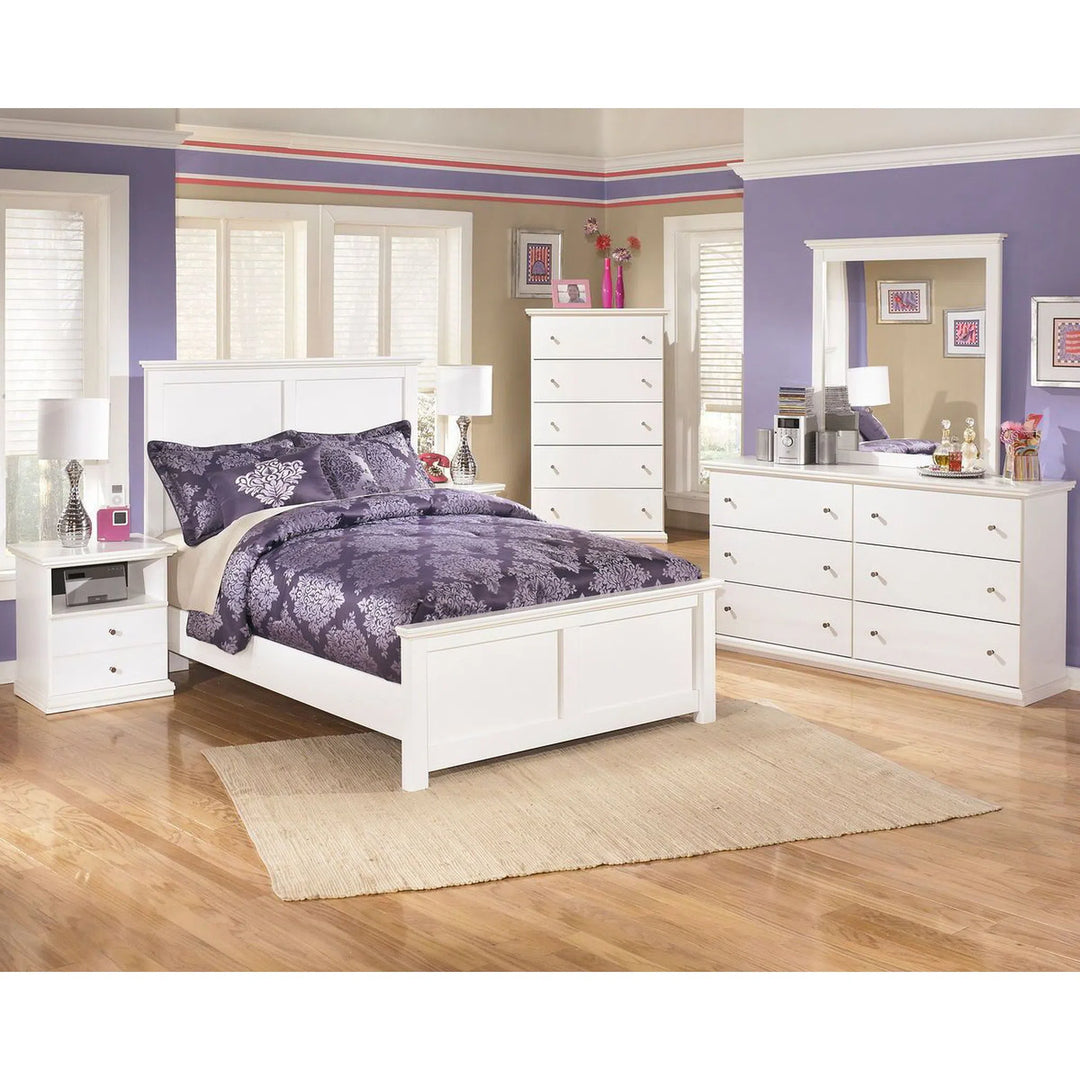 Ashley B139/31/36/87/84/86/91(2) Bostwick Shoals - White - Dresser, Mirror, Full Panel Bed & 2 Nightstands