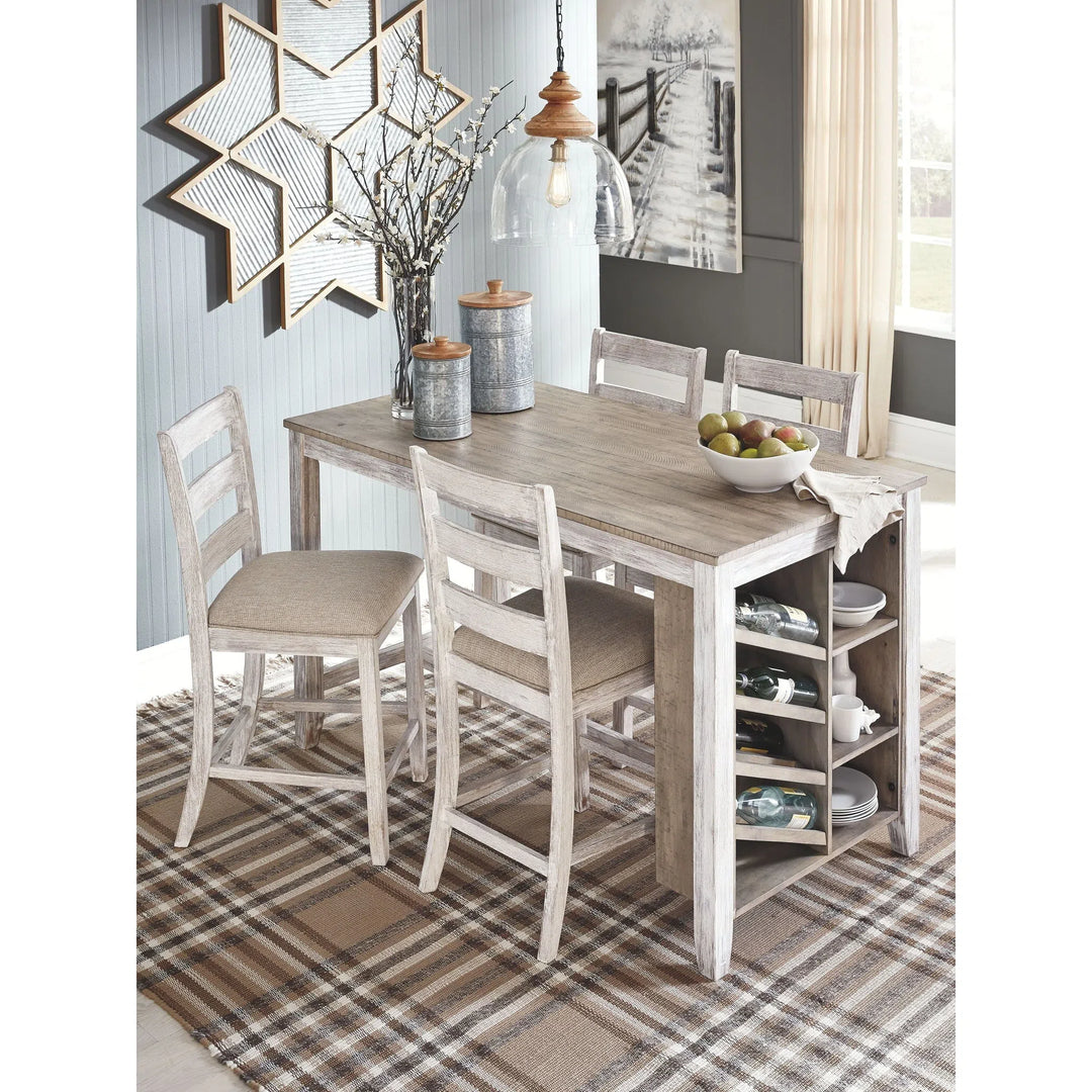 Ashley D394/32/124(4) Skempton - White/Light Brown - 5 Pc. - RECT Counter Table with Storage & 4 UPH Barstools