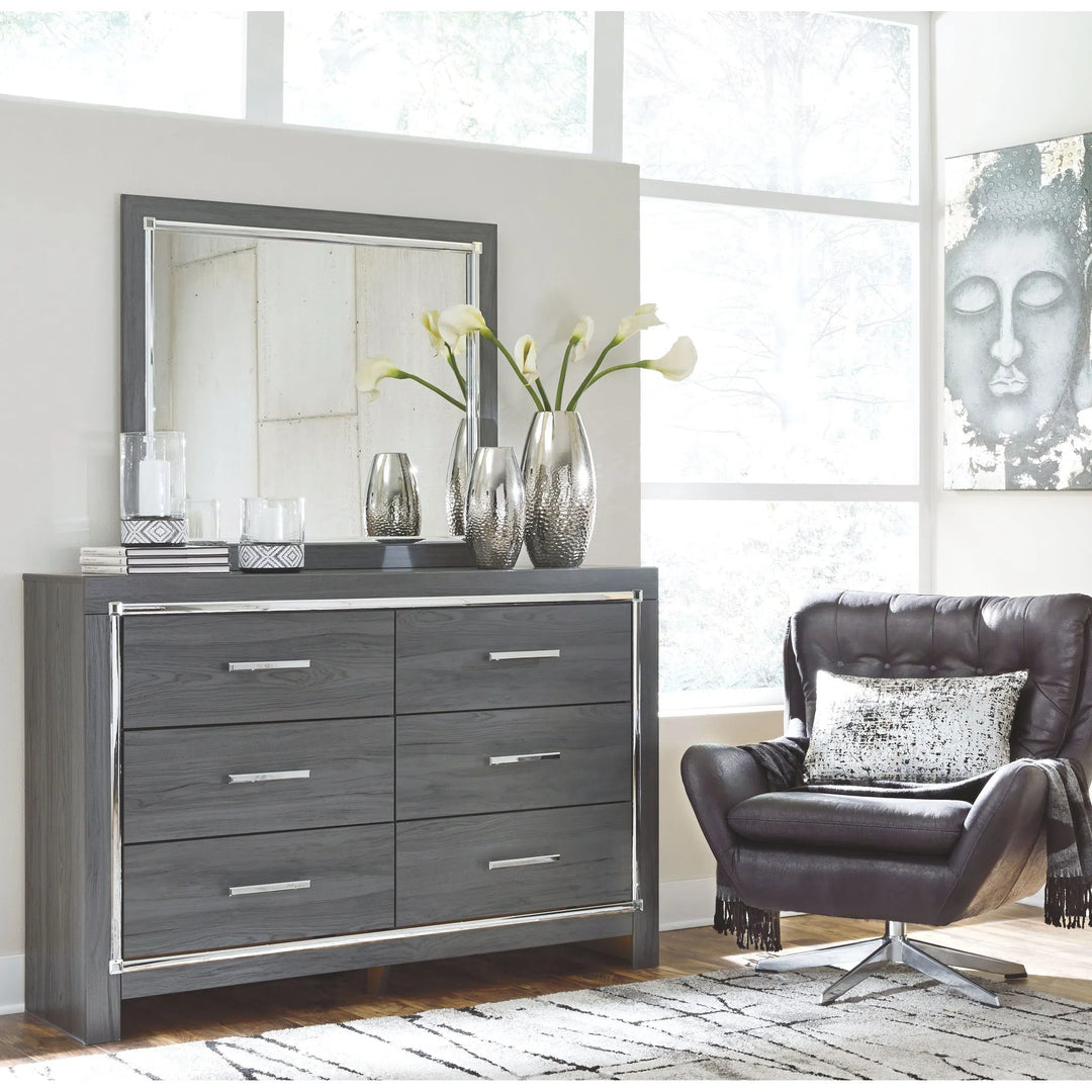Ashley B214/31/36/58/56S/97 Lodanna - Gray - 5 Pc. - Dresser, Mirror & King Panel Bed with 2 Storage Drawers
