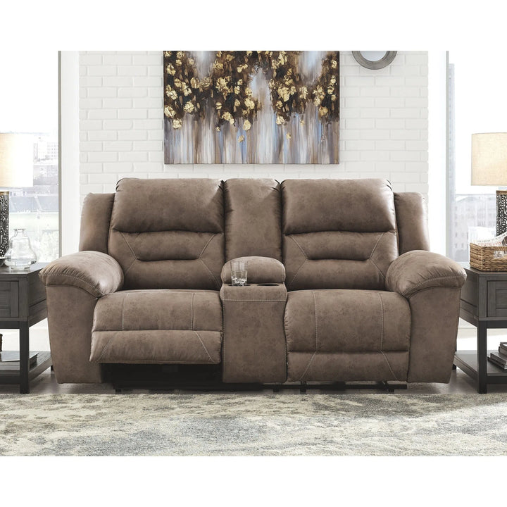 Ashley 39905/87/96/98/T454-9/3(2)/4 Stoneland - Fossil - REC PWR Sofa, DBL REC PWR Loveseat with Console, PWR Rocker Recliner, Caitbrook Cocktail Table, 2 End Tables & Sofa Table