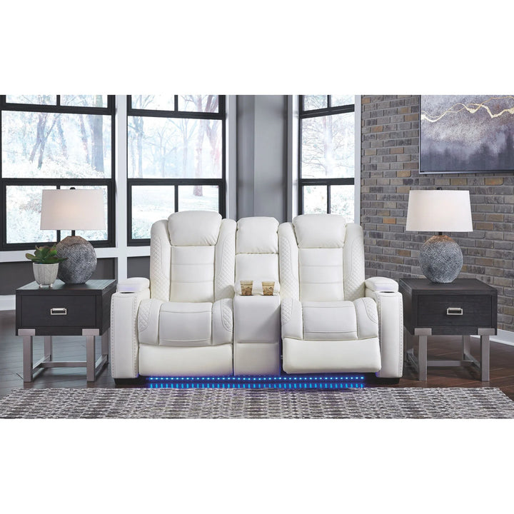 Ashley 3700418 Party Time - White - PWR REC Loveseat/CON/ADJ HDRST