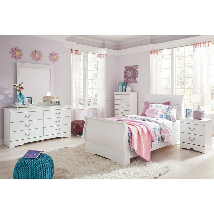 Ashley B129/31/36/63/62/82 Anarasia - White - 5 Pc. - Dresser, Mirror & Twin Sleigh Bed