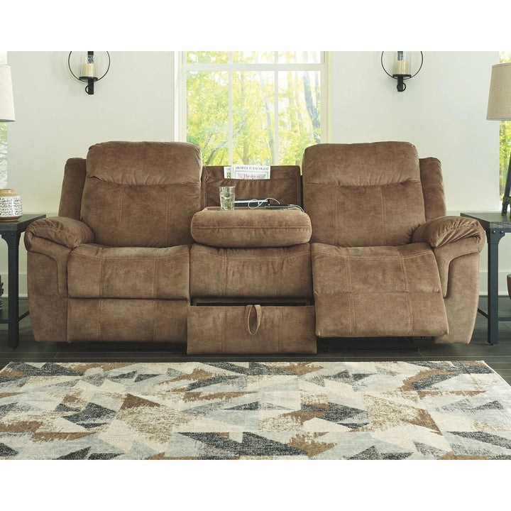 Ashley 82304/89/94/25 Huddle-Up - Nutmeg - REC Sofa with Drop Down Table, DBL REC Loveseat with Console & Rocker Recliner