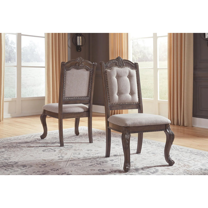 Ashley D803/55T/55B/01(4)/01A(2) Charmond - Brown - 8 Pc. - RECT DRM EXT Table, 4 UPH Side Chairs & 2 UPH Arm Chairs