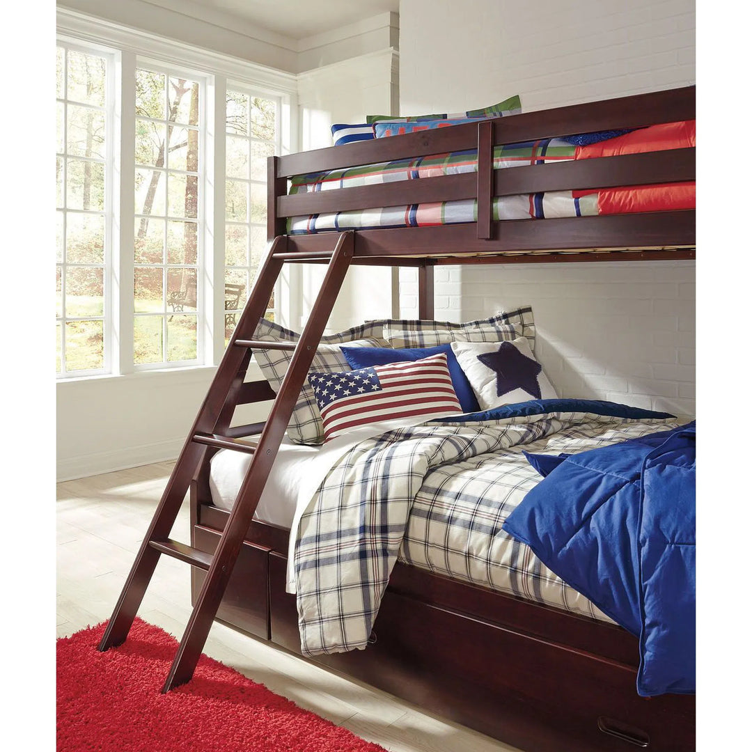 Halanton twin over full bunk bed with clearance storage