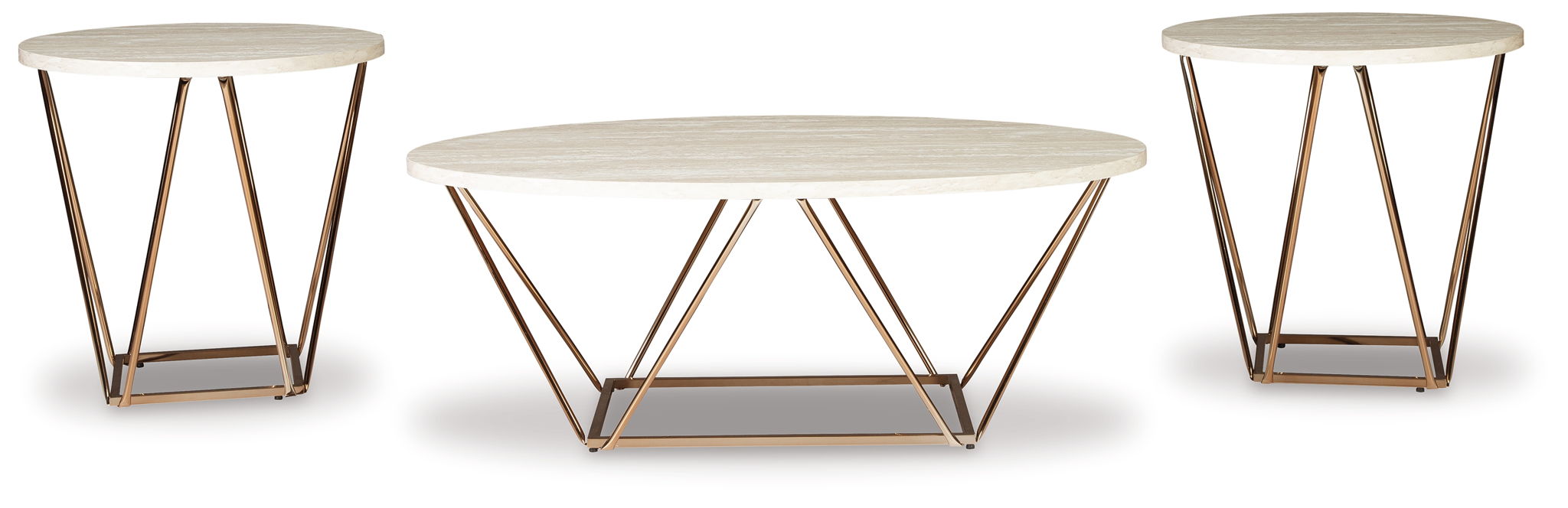 Tarica - Occasional Table Set (Set of 3) - White / Metallic