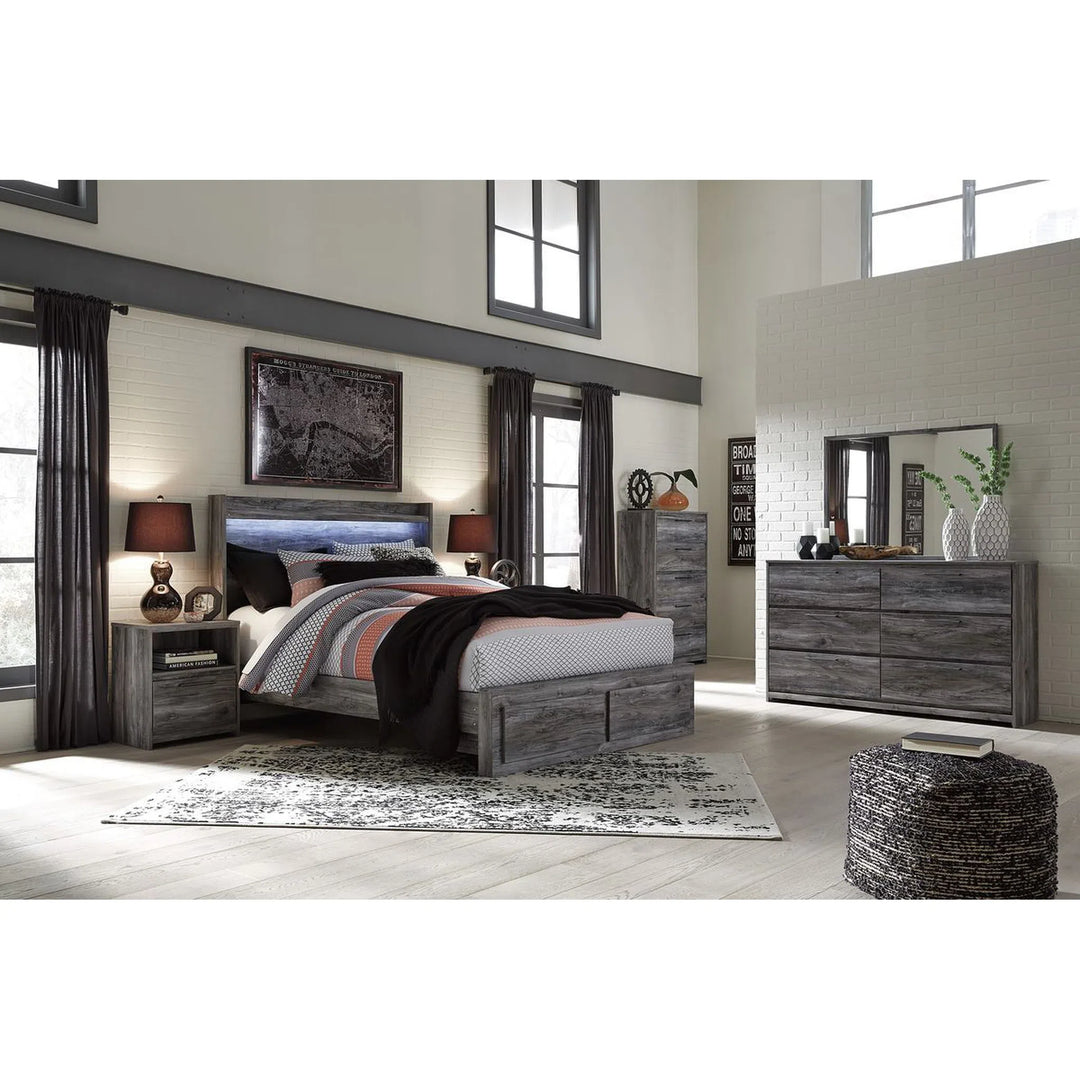 Ashley B221/31/36/46/57/54S/95/B100-13 Baystorm - Gray - 7 Pc. - Dresser, Mirror, Chest & Queen Panel Bed with 2 Storage Drawers