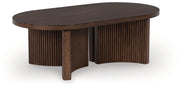 Korestone - Oval Cocktail Table - Dark Brown