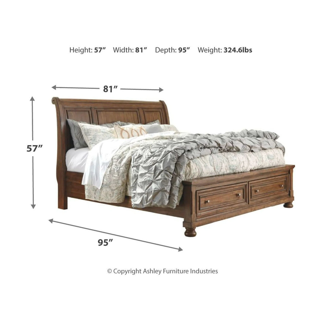 Flynnter - Medium Brown - California King Sleigh Bed with 2 Storage Drawers