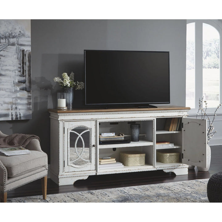 Ashley W743-68 Realyn - Chipped White - XL TV Stand w/Fireplace Option