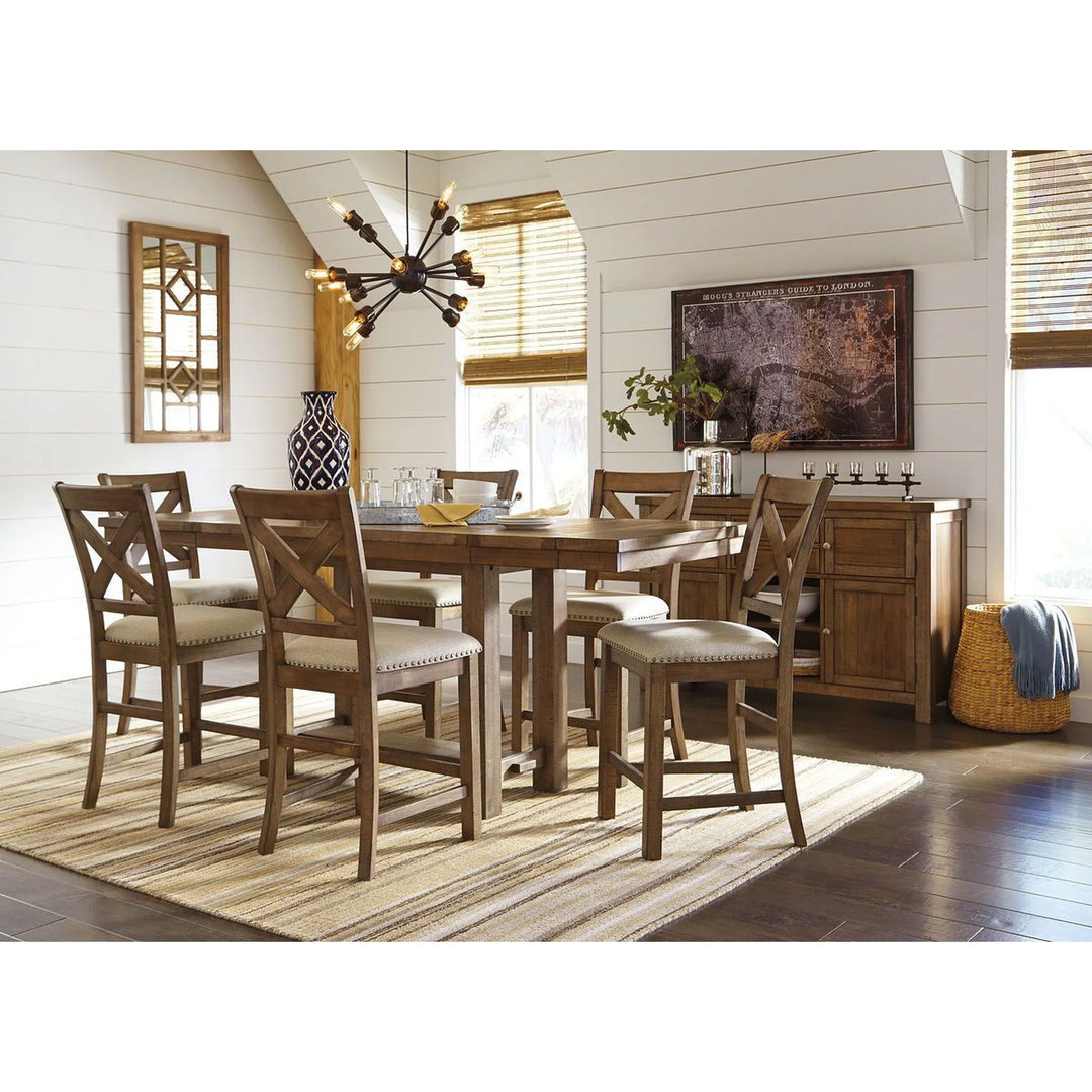 Ashley D631/32/124(6) Moriville - Gray - 7 Pc. - RECT DRM Counter EXT Table & 6 UPH Barstools